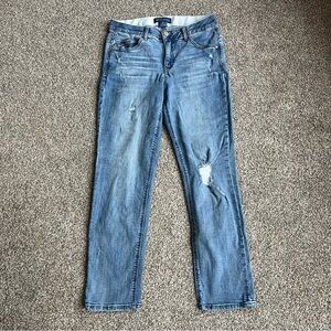 Democracy ‘Ab’ Solution Light Wash Distressed Straight Leg Jeans, Size 8